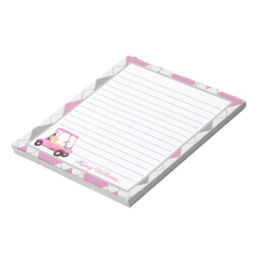 Roze Waterverf golfkar Naam Notitieblok (Linkerzijde)