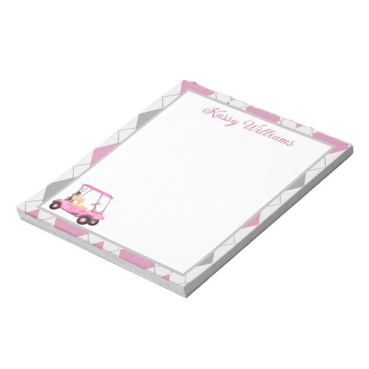 Roze Waterverf golfkar Naam Notitieblok (Linkerzijde)