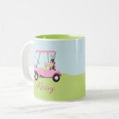 Roze Waterverf golfkar Naam Tweekleurige Koffiemok (Voorkant links)