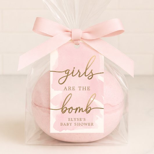 Roze Waterverf Goud Badbom Favor Tag Cadeaulabel
