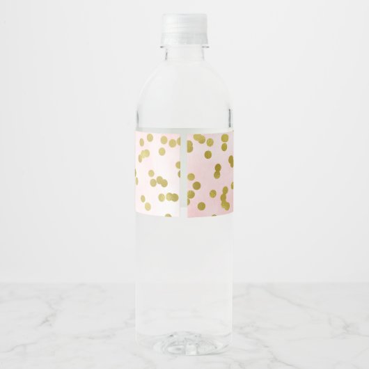 Roze Waterverf Goud Confetti Baby shower Waterfles Etiket (Achterkant)