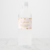 Roze Waterverf Goud Confetti Baby shower Waterfles Etiket (Voorkant)
