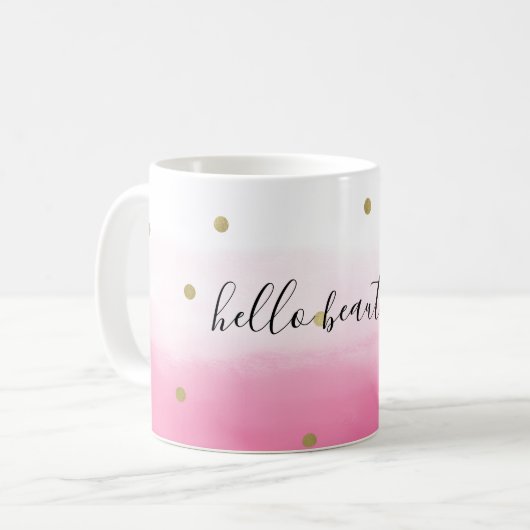 Roze Waterverf Goud Confetti Ombre Mooi Koffiemok (Voorkant links)