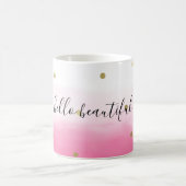 Roze Waterverf Goud Confetti Ombre Mooi Koffiemok (Center)