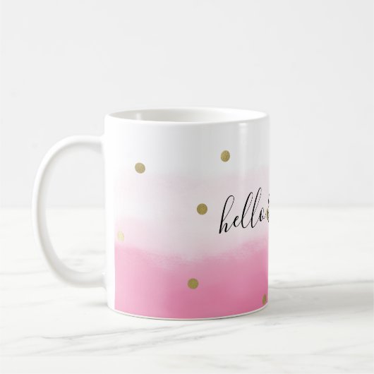 Roze Waterverf Goud Confetti Ombre Mooi Koffiemok (Links)