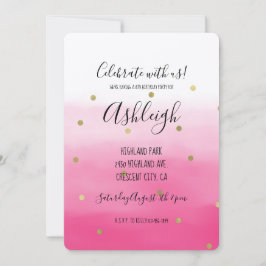 Roze Waterverf Goud Confetti Ombre Verjaardag Kaart