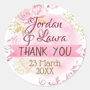 Roze Waterverf Goud Dank u bruiloft gunst Ronde Sticker