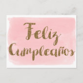 Roze waterverf goud glitters Feliz Cumpleanos Briefkaart (Voorkant)