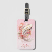 Roze Waterverf Goud Koi Vis Bloemen Bagagelabel (Voorkant (verticaal))