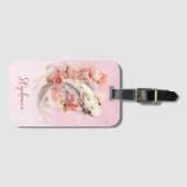 Roze Waterverf Goud Koi Vis Bloemen Bagagelabel (Voorkant (horizontaal))