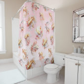 Roze Waterverf Goud Koi Vis Bloemen Douchegordijn (In situ)