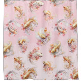 Roze Waterverf Goud Koi Vis Bloemen Douchegordijn (Voorkant)