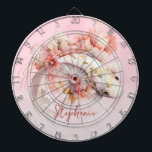 Roze Waterverf Goud Koi Vis Bloemen Gepersonalisee Dartbord<br><div class="desc">Dit prachtige dartbord is voorzien van waterverf koi vis op een roze ombre achtergrond en gepersonaliseerd met jouw naam.</div>