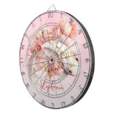 Roze Waterverf Goud Koi Vis Bloemen Gepersonalisee Dartbord (Voorkant Rechts)