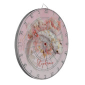 Roze Waterverf Goud Koi Vis Bloemen Gepersonalisee Dartbord (Voorkant Links)