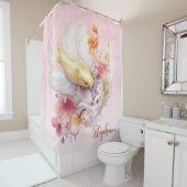 Roze Waterverf Goud Koi Vis Bloemen Gepersonalisee Douchegordijn (In situ)