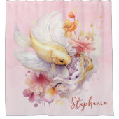 Roze Waterverf Goud Koi Vis Bloemen Gepersonalisee Douchegordijn (Voorkant)
