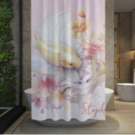Roze Waterverf Goud Koi Vis Bloemen Gepersonalisee Douchegordijn