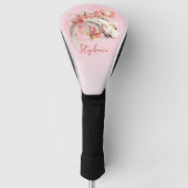 Roze Waterverf Goud Koi Vis Bloemen Gepersonalisee Golfheadcover (Voorkant)