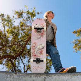Roze Waterverf Goud Koi Vis Bloemen Gepersonalisee Persoonlijk Skateboard