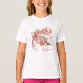 Roze Waterverf Goud Koi Vis Bloemen Gepersonalisee T-shirt (Voorkant)