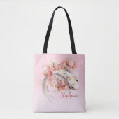 Roze Waterverf Goud Koi Vis Bloemen Gepersonalisee Tote Bag (Voorkant)