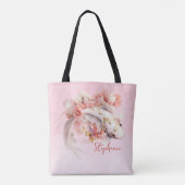 Roze Waterverf Goud Koi Vis Bloemen Gepersonalisee Tote Bag (Achterkant)