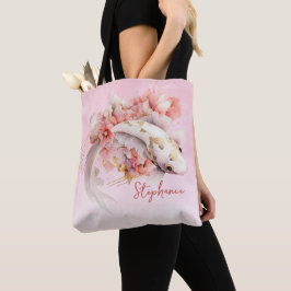 Roze Waterverf Goud Koi Vis Bloemen Gepersonalisee Tote Bag