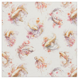 Roze Waterverf Goud Koi Vis Bloemen Stof