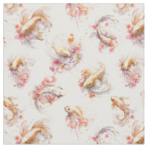 Roze Waterverf Goud Koi Vis Bloemen Stof
