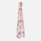 Roze Waterverf Goud Koi Vis Bloemen Stropdas (Voorkant)