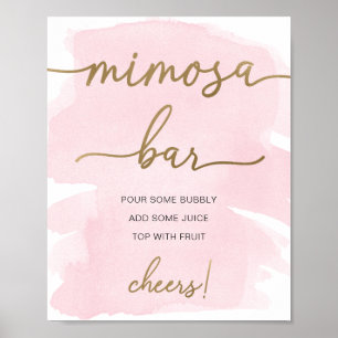 Roze Waterverf Goud Mimosa Bar Bord Poster