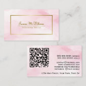 Roze Waterverf & Goud Professionele QR Code Visitekaartje (Voorkant / Achterkant)