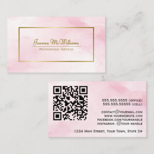 Roze Waterverf & Goud Professionele QR Code Visitekaartje