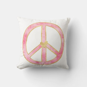 Roze Waterverf Goud Vredesteken Hart Kussen