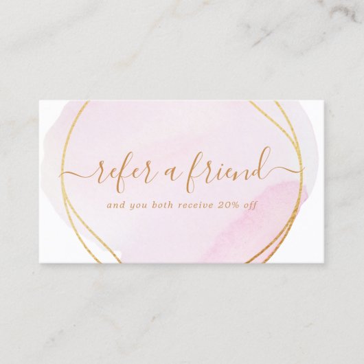 Roze Waterverf Gouden Cirkel Modern Aanbevelingskaartje (Voorkant)