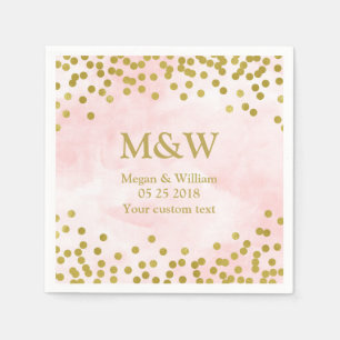 Roze Waterverf Gouden Confetti bruiloft servet