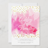Roze waterverf, gouden confetti calligrafie bruilo kaart (Voorkant)
