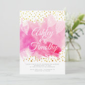 Roze waterverf, gouden confetti calligrafie bruilo kaart (Staand voorkant)
