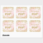 Roze Waterverf Gouden Confetti Ze is klaar om te P Vierkante Sticker (Vel)