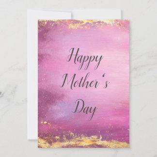Roze Waterverf & Gouden Folie Trim Moederdag Kaart