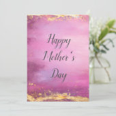 Roze Waterverf & Gouden Folie Trim Moederdag Kaart (Staand voorkant)