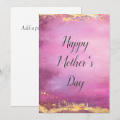 Roze Waterverf & Gouden Folie Trim Moederdag Kaart (Voorkant / Achterkant)