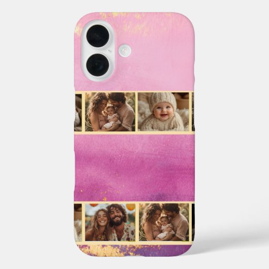 Roze Waterverf & Gouden Foto Case-Mate iPhone Case (Achterkant)