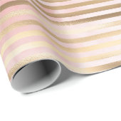 Roze Waterverf Gouden Glam Stripes Cadeaupapier (Rol Hoek)