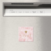 Roze Waterverf Gouden Glitter Liefdeshart Magneet (Insitu (Vaatwasser))