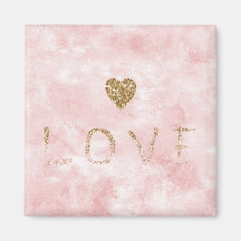 Roze Waterverf Gouden Glitter Liefdeshart Magneet