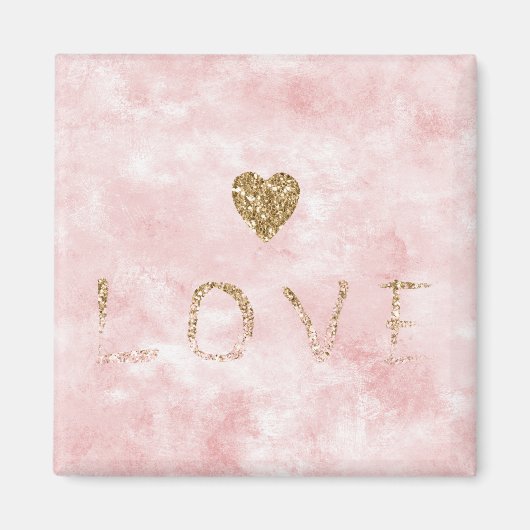 Roze Waterverf Gouden Glitter Liefdeshart Magneet (Voorkant)