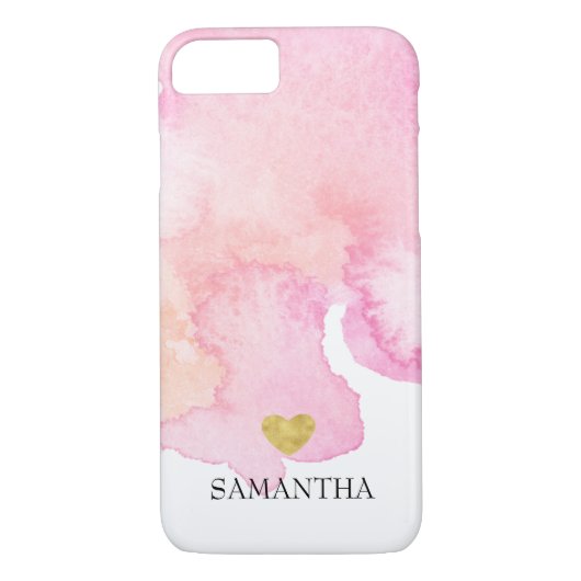 Roze Waterverf Gouden Hart Gepersonaliseerd Case-Mate iPhone Case (Achterkant)
