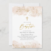 Roze Waterverf Gouden Kruis Gir Doopdoop Kaart (Voorkant)